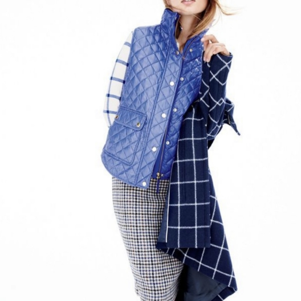 J. Crew Cobalt Blue Shiny Quilted Field Puffer Vest XS Fall Layer Barn Coat